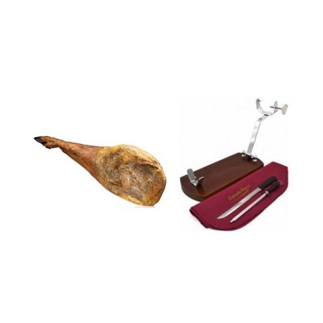 Pack Prosciutto Ibérico Etichetta nera con OSSO+Supporto base e coltello